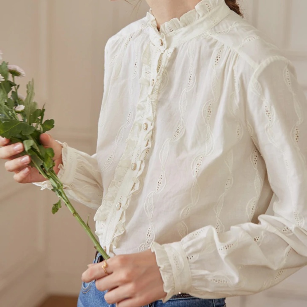 Simply Retro Victoria 100% Cotton Ruffle Mandarin Shirt